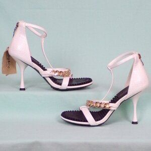 RAG & CO. size 7 white hand-crafted high-heel sandals gold chains orig. tags